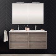 Mobile bagno da 120 cm Nilo rovere corteccia con 4 cassetti lavabo e 2 specchi