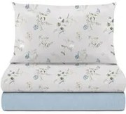 Completo letto 1 piazza e mezza fiori grigio cotone Meredith