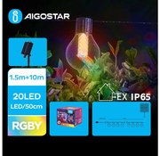 Aigostar - Catena di Natale solare a LED 20xLED/8 funzioni 11,5m IP65 multicolore