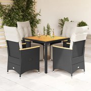 Set bistrò da giardino 5 pz con cuscini in polyrattan nero