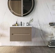 Mobile bagno tortora opaco 60x46 cannettato Urbino due cassetti con lavabo in ceramica frontale