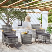 Set bistrot da giardino 5pz polyrattan e vetro temperato grigio