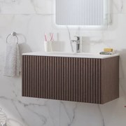 Kamalu - Mobile bagno sospeso 80cm effetto cannettato con lavabo incasso KDS-80L