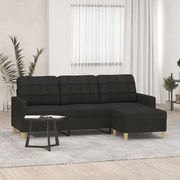 Divano A 3 Posti Con Poggiapiedi Nero 180 Cm İn Tessuto /