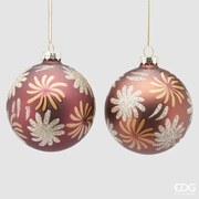 EDG - Enzo De Gasperi palle di Natale in vetro decoro fiori 2 pezzi diametro 8 cm