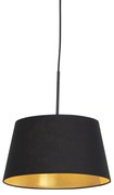 Lampada a sospensione con paralume in cotone nero e oro 32 cm - Combi