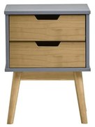 Comodino grigio-marrone in legno di pino massiccio Baku - Marckeric