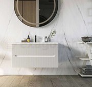 Mobile bagno bianco opaco 90x46 Urbino due cassetti con lavabo in ceramica frontale cannettato