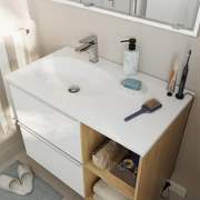 Lavabo a incasso rettangolare vasca a sinistra Modern L 46.0 x H 14.3 x P 81.0 cm in composito minerale di resina gelificata bianco opaco