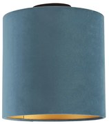 Plafoniera con paralume in velluto blu con oro 25 cm - Combi nero