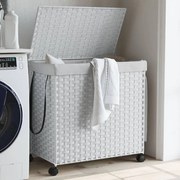 Cesto Portabiancheria Con Ruote Bianco 60x35x60,5 Cm Rattan /