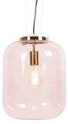 Lampada a sospensione Art Déco in ottone con vetro rosa - Bliss