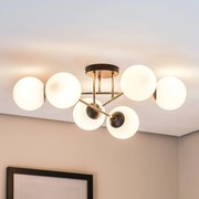 EMIBIG LIGHTING Plafoniera Magnum, a 6 luci, bianco opalino/oro/nero, vetro