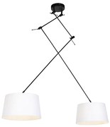 Lampada a sospensione nera con paralumi in lino bianco 35 cm 2 luci - Blitz