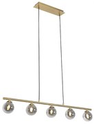 Lampada a sospensione moderna oro 100 cm 5 luci con vetro fumé - Athenas