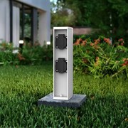 Colonnina con Prese elettriche da Giardino 30cm IP54 Alluminio - Bianca