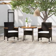 Set da pranzo per giardino 3 pz in polyrattan nero