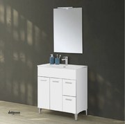 Mobile Bagno A Terra "Greta" Da 80 Cm Composto Da Due Ante e Due Cassetti Lavabo E Specchio Con Lampada Led Finitura Bianco Lucido