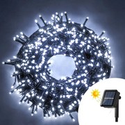 Catena di luci 14 metri da 200 Led Bianco Freddo con pannello solare con cavo verde Wisdom