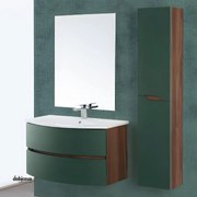 Mobile Bagno Sospeso "Maiori" Da 90 Cm Composto Da Due Cassetti Finitura Verde Bottiglia/Noce Canaletto