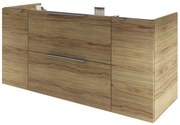 Mobile da bagno sospeso sotto lavabo L 135 x H 64 x P 35 cm rovere miele, 2 cassetti 1 anta con cassetto Apertura push-pull SENSEA Neo, Maniglie acquistabili separatamente