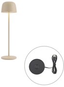 Lampada da tavolo beige con LED ricaricabile con stazione di ricarica IP65 - Raika