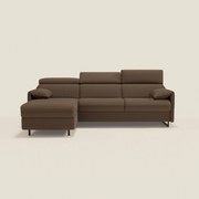 Violetta Divano Letto Angolare con Penisola contenitore, Poggiatesta e Materasso Alto H18 in tessuto impermeabile T13 marrone