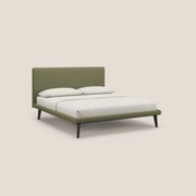 Noel letto minimal scandinavo con piedi in mogano e tessuto fiammato impermeabile T19 verde