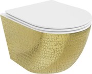 Mexen Lena vaso WC senza bordo con sedile a chiusura rallentata slim, duroplast, bianco/dorato motivo scaglia - 30224008