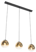 Lampada a sospensione Art Déco nera con vetro oro oblungo 3 luci - Pallon