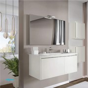 Mobile Bagno Sospeso "Cielo" Da 80 Cm Composto Da Un Cassetto Ed Un'Anta Lavabo E Specchio Con Lampada Led Finitura Grigio Perla Opaco