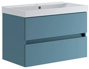 Mobile bagno sospeso con lavabo L 79.5 x H 50 x P 45.5 cm laccato opaco blu pacifico 2 cassetti per vasca centrale Kora