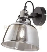 Applique vintage 1 luce in metallo nero e vetro fumè attacco e27