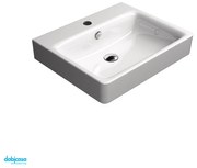 Lavabo Sospeso/Semincasso Da 60 Cm Con Foro In Ceramica Bianco Lucido