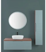 Mobile Bagno Sospeso 110 Cm Un Cassetto Specchio Con Illuminazione Led Feridras "Amalfi" Noce Canaletto/Verde Salvia