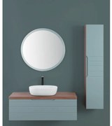 Mobile Bagno Sospeso 110 Cm Un Cassetto Tondo Serigrafato Su Telaio Diametro 80 Cm Specchio Con Illuminazione Led Feridras "Amalfi" Noce Canaletto/Verde Salvia