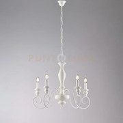 Lampadario in legno e ferro laccato bianco shabby 5 luci cascina