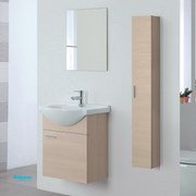 Mobile Bagno Sospeso "Stella" Da 55 Cm C/Un'Anta Lavabo E Specchio Finitura Larice