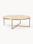 Tavolino rotondo XL da salotto con piano in vetro effetto marmo Antigua