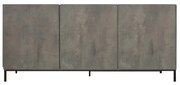 Credenza PIETRASANTA in legno, finitura in grigio cemento, piano effetto marmo statuario, 200&#215;50 cm