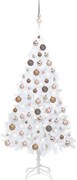 Albero di Natale Artificiale Preilluminato con Palline, Albero di Natale Preilluminato con Palline Bianco 120 cm PVC II