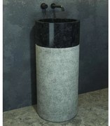 Kamalu - lavabo da terra in marmo colore nero-grigio bocciardato altezza 92cm litos-bn40