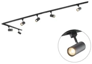 Sistema di illuminazione su binario moderno con 6 faretti neri monofase 300 cm - Iconic Jeana