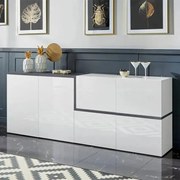 Credenza Moderna ZET 210 con 6 Ante a Battente, Bianco Ardesia