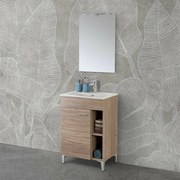 Mobile bagno a terra 60 cm rovere tropea con 1 anta lavabo e specchio Martha