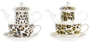 Teiera DKD Home Decor Leopardo Cristallo Porcellana Marrone Trasparente Bianco (2 Unità)