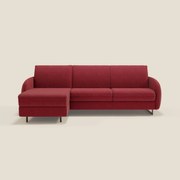 Ninfea Divano Letto Angolare con Penisola Contenitore e Materasso H18 cm - piedini in metallo e Tessuto impermeabile T03 rosso