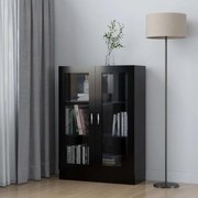 Armadietto con vetrina nero 82,5x30,5x115 cm in truciolato