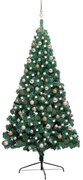 Albero di Natale a Metà Preilluminato con Palline, Albero di Natale a Metà Preilluminato con Palline Verde 210 cm II