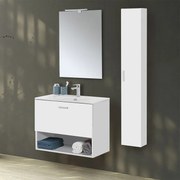 Mobile bagno sospeso 80 bianco con pensile 150 lavabo e specchio   Martha